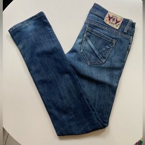 Vintage Element Dark Blue Denim Jeans with Embroidered Patch Size 3